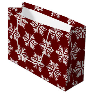 Red White Modern Snowflake Christmas Pattern  Large Gift Bag