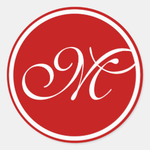 Red White Monogram  Classic Round Sticker