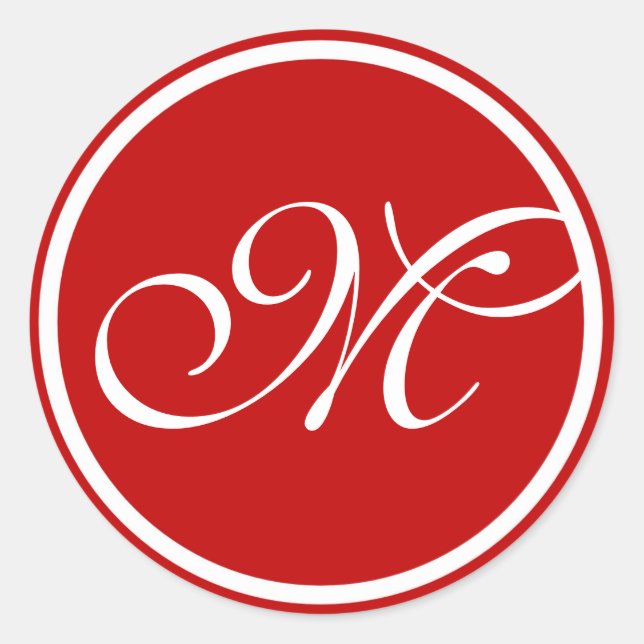 Red White Monogram  Classic Round Sticker (Front)