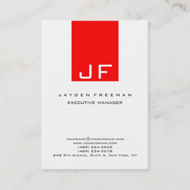 Red White Monogram Executive Manager Director Business Card (Front)