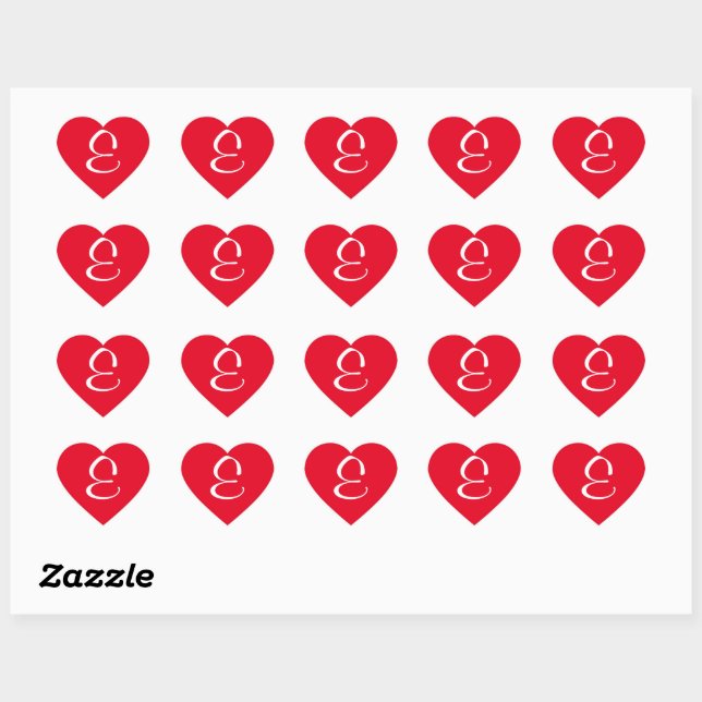 Red & White Monogram Initial E Heart Sticker (Sheet)