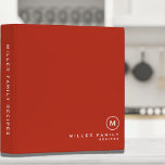 Red White Monogram Initial Family Recipe Binder<br><div class="desc">Modern recipe binder features a minimal design in a stylish red and white colour palette. Custom family name presented in the lower right hand corner in stylish simple font with a complimentary minimal monogram medallion. Shown with a custom name and monogram initial on the front in modern typography, this personalized...</div>