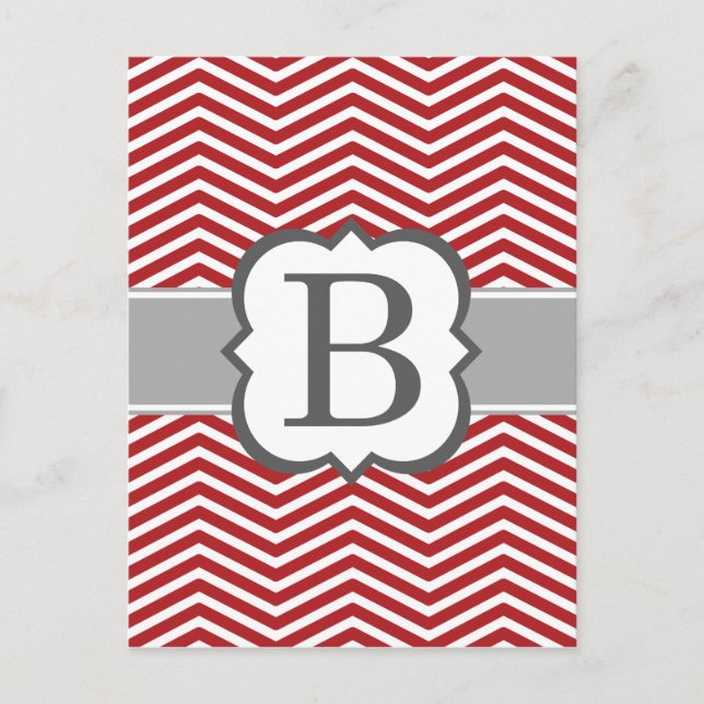 Red White Monogram Letter B Chevron Postcard (Front)