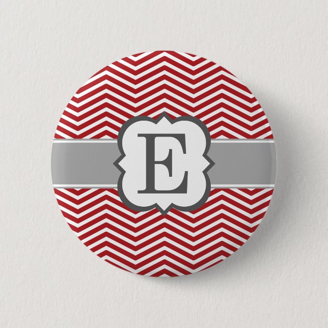 Red White Monogram Letter E Chevron 2 Inch Round Button (Front)