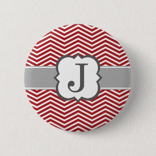 Red White Monogram Letter J Chevron 2 Inch Round Button