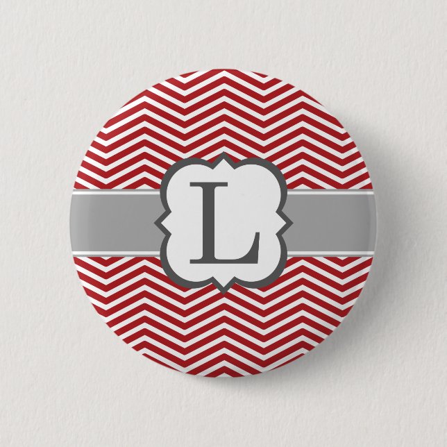 Red White Monogram Letter L Chevron 2 Inch Round Button (Front)