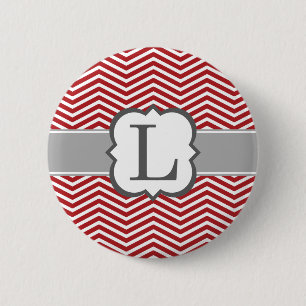 Red White Monogram Letter L Chevron 2 Inch Round Button