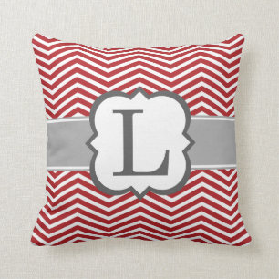 Red White Monogram Letter L Chevron Throw Pillow