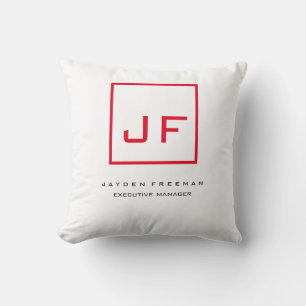 Red White Monogram Modern Minimalist Throw Pillow