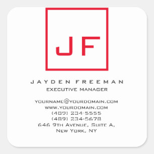 Red White Monogram Modern Minimalist Your Name Square Sticker