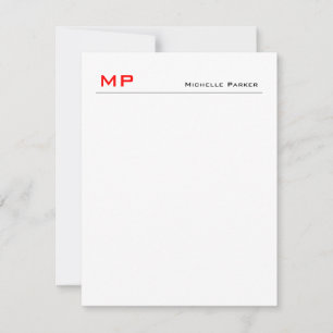 Red White Monogram Professional Plain Minimalist Card