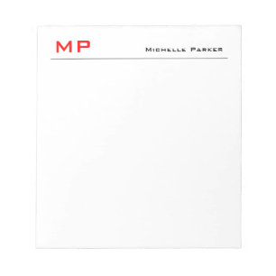 Red White Monogram Professional Plain Minimalist Notepad