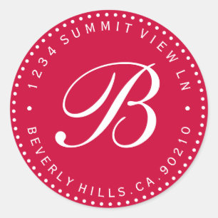 Red & White Monogram Round Return Address Label