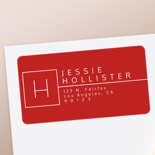 Red & White Monogrammed Return Address Label (Creator Uploaded)