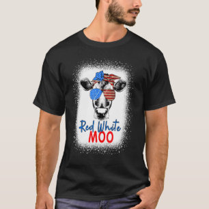 Red White Moo Cow 4th Of July USA Flag Farmer Patr T-Shirt