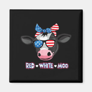 Red White Moo Cow Patriotic Farm Animal Usa 4th Of Magnet