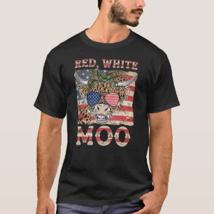 Red White Moo Cute American Cow Farmer 4th Of July T-Shirt