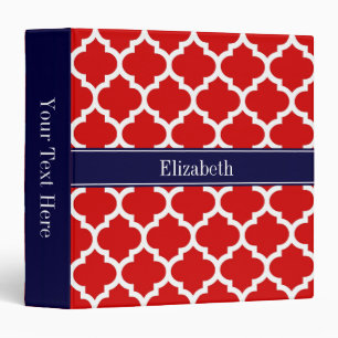 Red White Moroccan #5 Navy Blue Name Monogram Binder