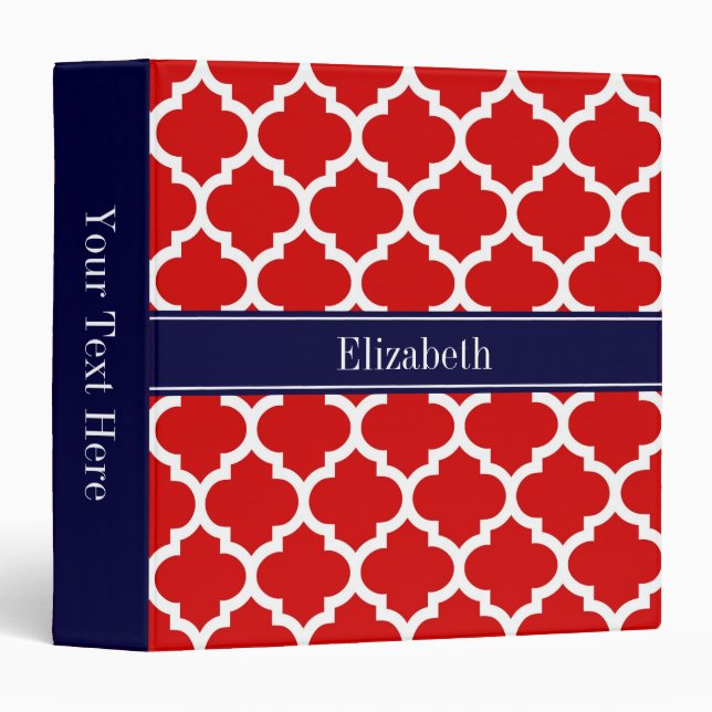 Red White Moroccan #5 Navy Blue Name Monogram Binder (Front/Spine)