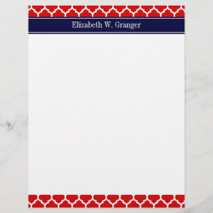 Red White Moroccan #5 Navy Blue Name Monogram Letterhead