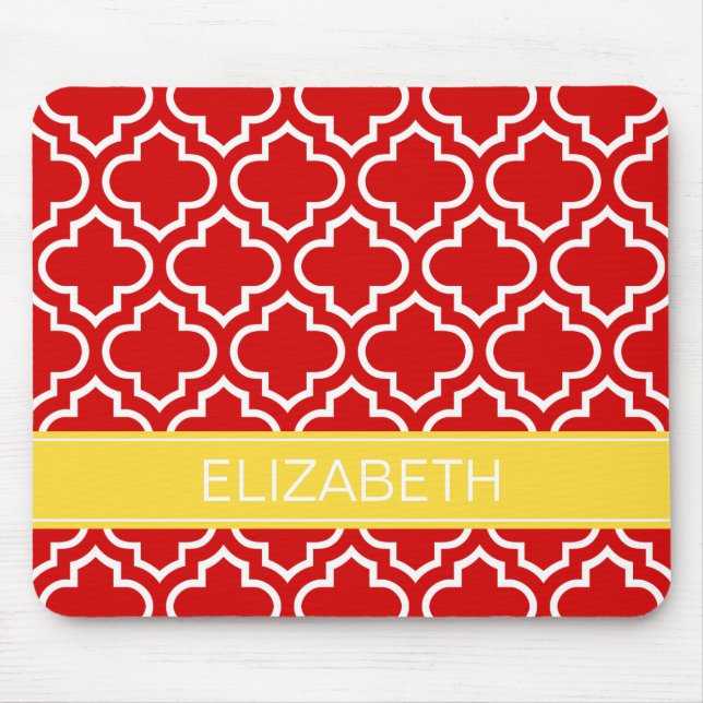 Red White Moroccan #6 Pineapple Name Monogram Mouse Pad (Front)