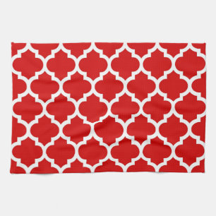 Red White Moroccan Quatrefoil Pattern #5 Kitchen Towel