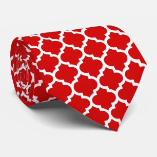 Red White Moroccan Quatrefoil Pattern #5 Tie