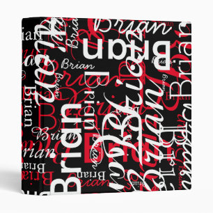 Red & White Name Pattern all over Black Binder