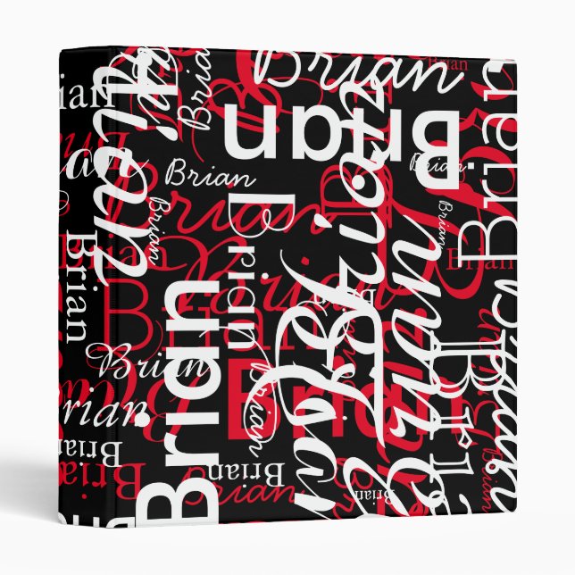 Red & White Name Pattern all over Black  Binder (Front/Spine)