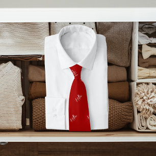 Red white name pattern modern script tie