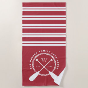 Red White Nautical Lake House Monogram Beach Towel