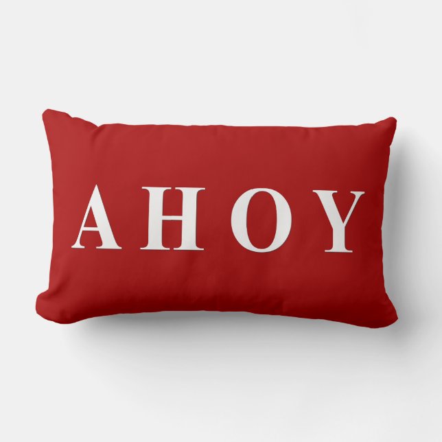 Red White Nautical Sailing Stripes Lumbar Pillow (Front)