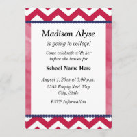 Red White Navy Blue Chevron Trunk Party Invite