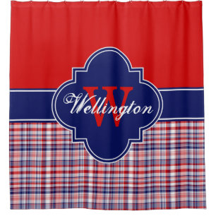 Red White Navy Blue Madras Plaid 1ICB Ribbon Name