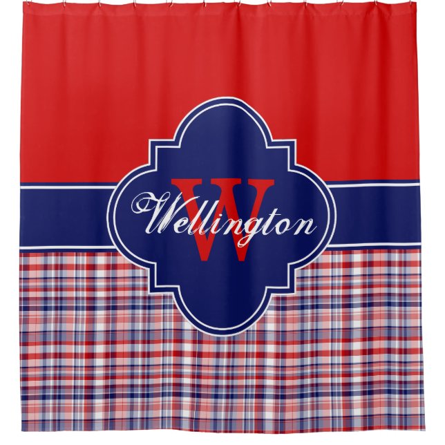 Red White Navy Blue Madras Plaid 1ICB Ribbon Name (Front)