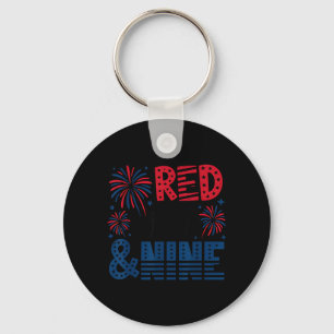 Red White Nine 9th Birthday 4th Of July Keychain