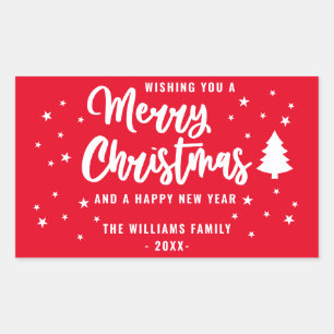 Red White Non Photo Family Name Merry Christmas Sticker