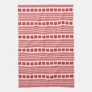 Red White Norwegian Christmas Sweater Pattern Kitchen Towel