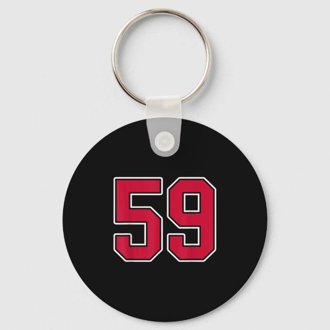 Red White Number 59 Jersey Player Uniform #59  Keychain (Front)