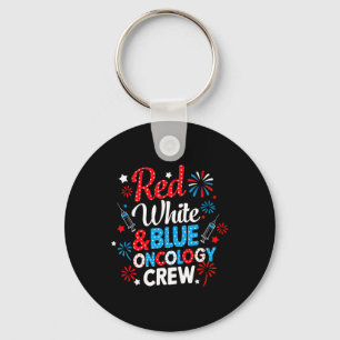 Red White Oncology Crew Firework Patriotic Indepen Keychain