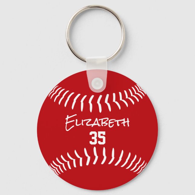 red white or ANY team colours softball baseball Keychain (Front)