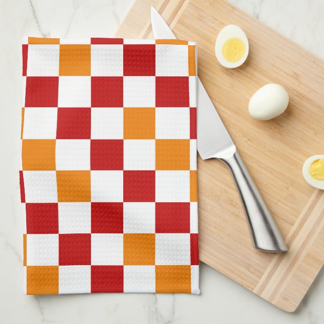 Red White Orange Chequered Pattern Design  Kitchen Towel (Quarter Fold)