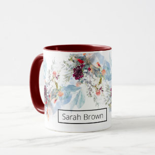 RED WHITE & ORANGE ELEGANT FLORAL MUG