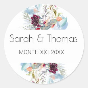RED WHITE & ORANGE FLORAL ELEGANT WEDDING CLASSIC ROUND STICKER
