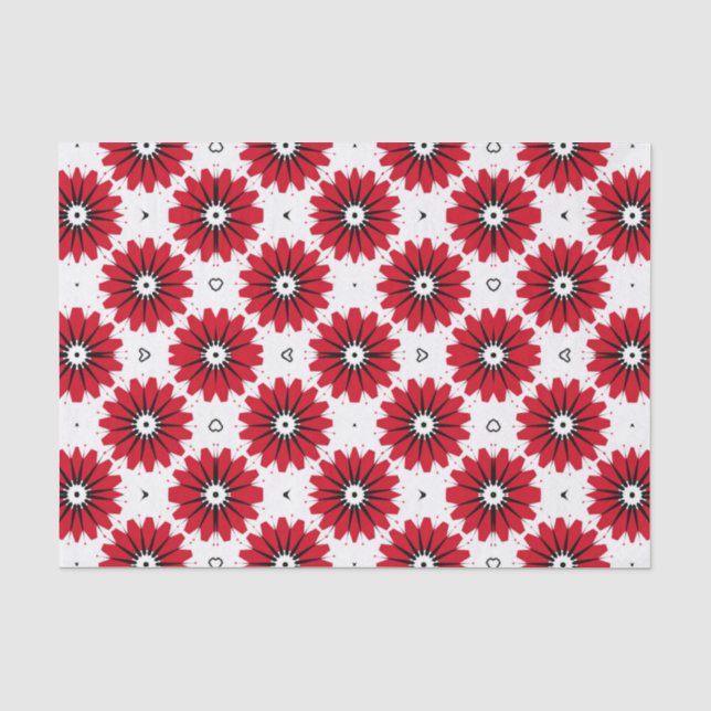 Red & White Organized Floral Geometric Pattern Tissue Paper (Front)
