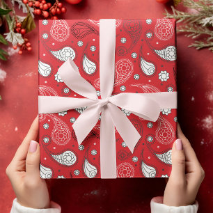 Red & White Paisley Bandana Pattern Personalize Wrapping Paper