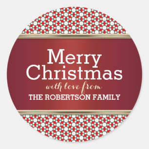 Red White Pattern Christmas Gift Tag Stickers