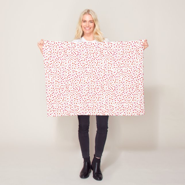 Red White Pattern Hearts Valentine's Day Fleece Blanket (In Situ)