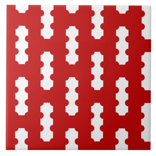 Red White Pattern XXI Ceramic Tile (Front)