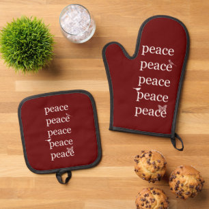 Red White Peace Birds Oven Mitt & Pot Holder Set